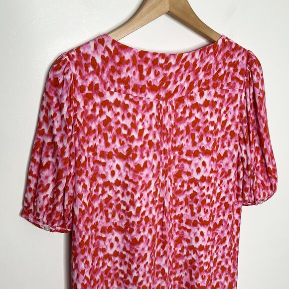 Whistles Womens Blurred Strokes Flippy Dress US 6 Pink Square Neck Feminine - Picture 8 of 11